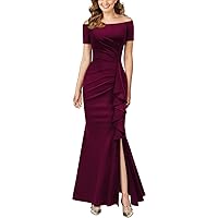 AISIZE Women's Elegant Off Shoulder Ruffle Formal Evening Long Dress