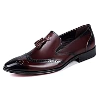 Men's Genuine Leather Comfort Fashion Pointed-Toe Anti-Slip Slip on Tassel Loafers Dress Formal Shoes Business