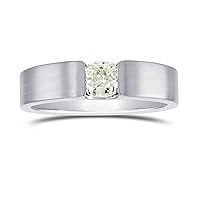 Leibish & co 0.61Cts Green Diamond Band, Mens' Ring Set in 18K White Gold GIA Certificate Loose Stone Anniversary Birthday Engagement Real Wedding Natural Gift For Her