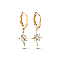 North Star Earrings, 14K Real Gold Celestial Earrings, Dainty Custom Star Earrings, Minimalist Gold North Star Earrings