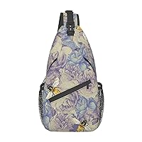 Sling Backpack,Travel Hiking Daypack Bee Flying Print Rope Crossbody Shoulder Bag