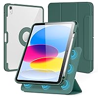 SPARIN Hybrid Case for iPad 10th Generation 10.9 inch with Pencil Holder 2022, Detachable Magnetic Protective Tri-fold Stand for iPad Case 10th Generation, Clear Back Cover-Midnight Green