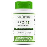 Hyperbiotics Pro 15 Vegan Probiotic | Time Release Pearls | 15 Diverse Strains | Probiotics for Women and Men | Digestive and Immune Support | Dairy & Gluten Free | 60 Count
