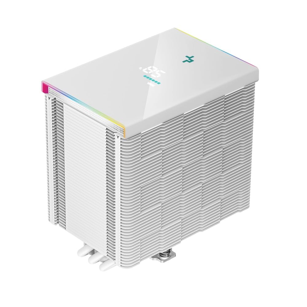 DeepCool AK500 WH Digital Air Cooler, Single Wide Tower, Real-Time CPU Status Screen, 5 Offset Copper Heat Pipes, 240W Heat Dissipation, All White Design