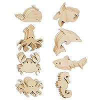 48 Pack Unfinished Wooden Ocean Sea Animal Life Cutouts,Octopus,Shark,Whale,Dolphin,Turtle,Crab,Squid,Seahorse Shapes Model for Home Decor Ornament,DIY Craft Art Project(6 PCS/Shape)