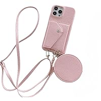 PU Leather Phone Case for iPhone 13 Pro Max/13 Pro/13 Stylish Design Card Holder Zippered Wallet Detachable Shoulder Strap (Pink1,iPhone13pro)