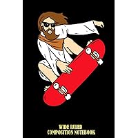 Jesus Riding Skateboard Wide Ruled Composition Notebook: A Bible Study Notebook, Jesus Journal For Women, For Men, For Girl, For boy | Speical Black Cover
