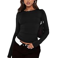 Womens Long Sleeve Shirts Basic Crop Tops Spring Fashion Tops for Women Trendy Layering Slim Fitted Y2K Tops