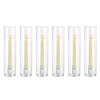 NUPTIO Candle Stick Candle Holder: Clear Glass Hurricane Candle Holders for Taper Candles 6 Pcs Modern Candle Stand with Chimney Cover 11.8 inch Long Candlestick Holder for Wedding Party Home Decor