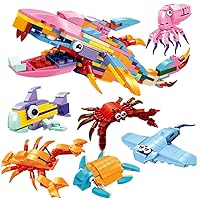 6 in 1 Ocean Animals Building Blocks, 6 Pieces Mini Building Sets Birthday Party Favors, Classroom & Party for Kids, Easter Toys, Easter Basket Stuffers