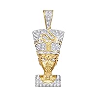 The Diamond Deal 10kt Yellow Gold Mens Round Diamond Nefertiti Pharaoh Charm Pendant 1-1/3 Cttw