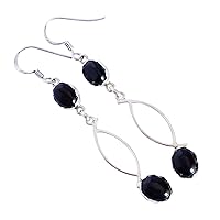 Attractive Black Onyx Gemstone 925 Solid Sterling silver Dangle Earrings Designer Jewelry Gift For Her