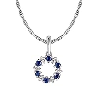 10k White Gold Genuine Sapphire and White Topaz Petite Circle Pendant Necklace