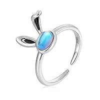 925 Silver Fox Cat Rabbit Moonstone Rings Women Adjustable Cocktail Ring Party Band S925 Silver Jewelry Gift