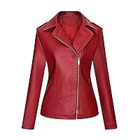 Women's Faux Leather Jacket Long Sleeve Slim Fit Quilted Moto Biker Short Coat Casual Zip Up Motorcycle Jacket
