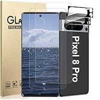 2 Pack for Google Pixel 8 Pro Tempered Screen Protector + 2 Pack Camera Lens Protector, High Clarity Bubble Free, Support Fingerprint Unlock for Google Pixel 8 Pro Screen Protector