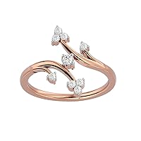 Certified 18K Gold Ring in Round Cut Natural Diamond (0.2 ct) with White/Yellow/Rose Gold Wedding Ring for Women
