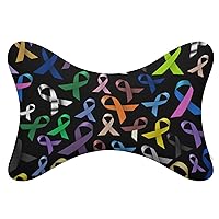 Colorful Cancer Awareness Ribbons Car Neck Pillow for Driving Memory Foam Headrest Pillow Cushion Set of 2 for Home Office Chair