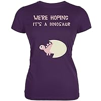 Animal World We're Hoping It's a Dinosaur Girl Purple Juniors Soft T-Shirt