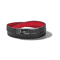 Jewelry Men's Latin GRAMMY Double Wrap Black Leather Bracelet with Red Lining and Black Diamonds