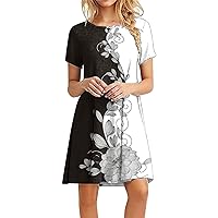 Women's Summer Casual Dress Womens Short Sleeve Loose T Shirt Fit Comfy Casual Flowy Round Neck Swing Tunic