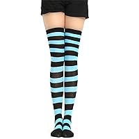 Andongnywell Women Long Striped Socks Over Knee High Opaque Stockings Stripe Thigh High Socks for Halloween Cosplay