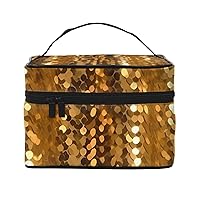 Gold Sequin Sparkle Print Makeup Bag for Women Portable Toiletry Bag Large Capacity Travel Cosmetic Bag for Outdoor Travel