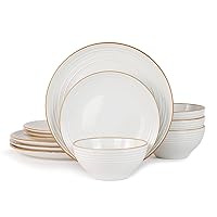 Famiware Jupiter Dinnerware Set, Plates and Bowls Sets for 4, Microwave and Dishwasher Safe, Scratch Resistant, 12 Pieces Dishes Set, White