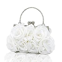 Women Evening Clutch Bag Floral Satin Small Purses with Detachable Strap for Wedding, Party, Prom