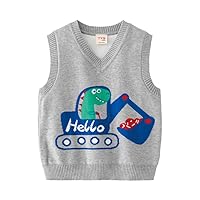 Little Boys V Neck Sleeveless Sweater Cartoon Dinosaur Hello Excavator