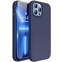 Miracase Designed for iPhone 13 Pro Case, with Tempered Glass Screen Protector, [Soft Anti-Scratch Microfiber Lining], Shockproof Liquid Silicone Phone Case Cover for 13 Pro 6.1 inch(Navy Blue)