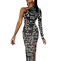 Math's Chemistry Physics Equations and Formulas Women's One Shoulder Long Sleeve Split Dress Maxi Party Dress Swing Dress