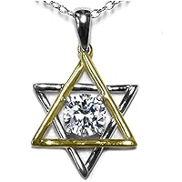 Solid 10k Yellow Gold with Rhodium Jewish Star of David Pendant Necklace