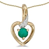 10k Yellow Gold Round Emerald and Diamond Heart Pendant (Chain NOT Included)