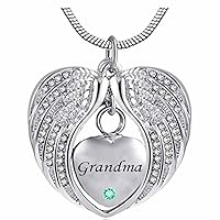 Heart Cremation Urn Necklace for Ashes Urn Jewelry Memorial Pendant with Fill Kit and Gift Box - Always on My Mind Forever in My Heart for Grandma(December)
