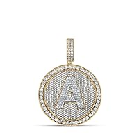 10kt Two-tone Gold Mens Round Diamond A Circle Letter Charm Pendant 3-3/4 Cttw