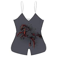 Fire Horse Funny Slip Jumpsuits One Piece Romper for Women Sleeveless with Adjustable Strap Sexy Shorts