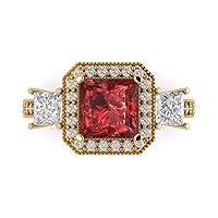 Clara Pucci 2.93ct Cushion Cut Halo Solitaire 3 stone Natural Red Garnet Engagement Promise Anniversary Bridal Ring 18K Yellow Gold