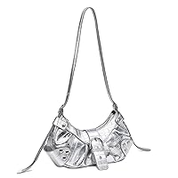 Women Shoulder Bag Y2K Handbag Crossbody Bag Pleated Dumpling Bag Rivet Punk Hobo Purse (C-Silver)