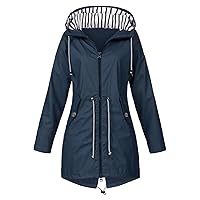 SNKSDGM Women Lightweight Waterproof Rain Jacket Long Hooded Raincoats Zip Up Drawstring Windbreaker Trench Coats for Outdoor