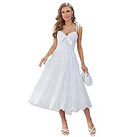 Summer Dresses for Women 2024 Tie Shoulder Scallop Trim Ruffle Hem Cami Long Dress