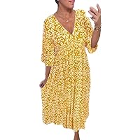 Janisie Bohemian Dress, Janisie Dress, Bohemian Casual Print V-Neck Elasticated Waist Wrap Long Dress