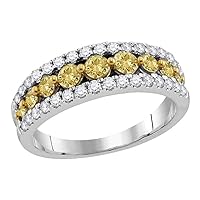 TheDiamondDeal 14kt White Gold Womens Round Yellow Color Enhanced Diamond Parallel Stripe Band Ring 1/2 Cttw