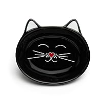 Ceramic Cat Dish - Food & Water Bowl for Cats & Kittens (Black) | Stylish & Durable, Easy-Clean Dish for Cats | Dishwasher-Safe Ceramic, Cat Feeding Dish