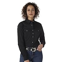 Wrangler Women's Western Two Pocket Snap Shirt, Black, XX-Large