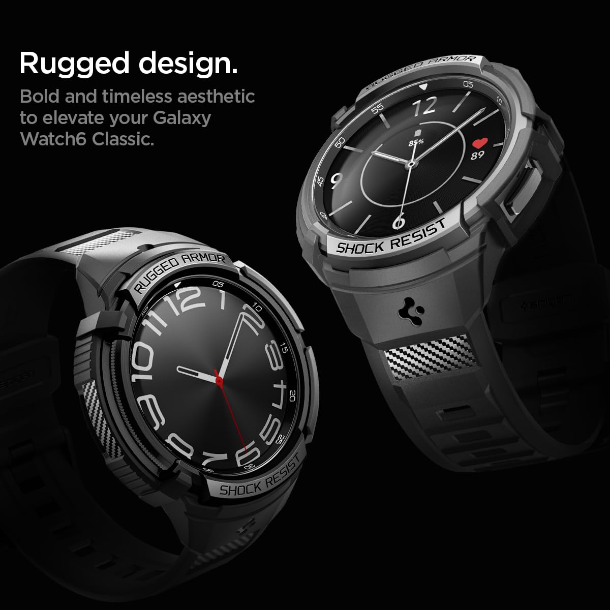 Spigen Rugged Armor Pro Designed for Samsung Galaxy Watch 6 Classic 43mm Case with Band, Rugged Galaxy Watch Band with Protective Case (2023) - Black