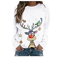 Merry Christmas Sweatshirt Women'S Christmas Elk Sweatshirt Cute Xmas Sweater Long Sleeve Holiday Sweatshirts