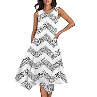 Womens Sleeveless Dress Flowy Dresses for Women 2024 Summer Casual Beach Vacation Loose Fit with Sleeveless Round Neck Swing Dress White XX-Large