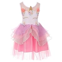 Little Girls Lovely Unicorn Pearl Tutu Tulle Birthday Party Flower Girl Dress