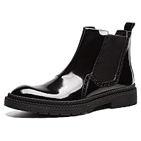 Mens Causal Chelsea Boots Patent Leather Elastic Ankle Ankle Dress Boots for Men Black Brown